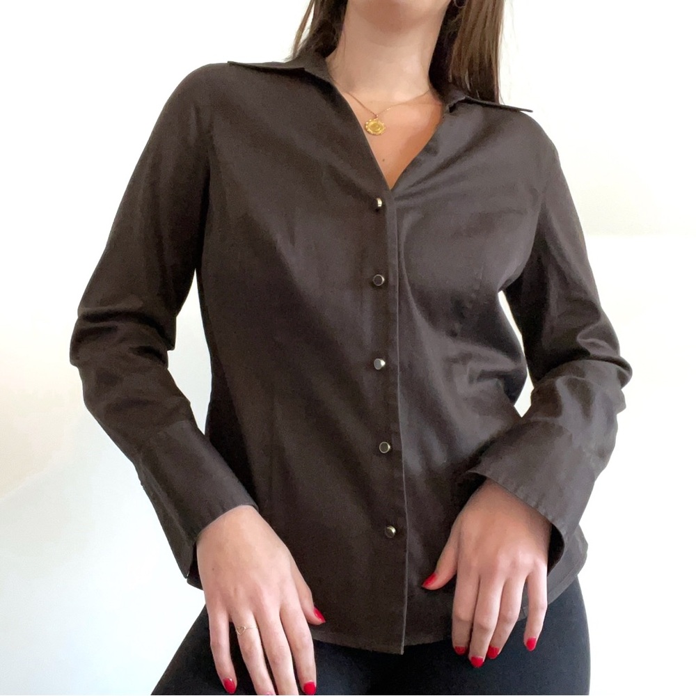 Ann Taylor Button Down Brown Collared 90s Shirt - image 1